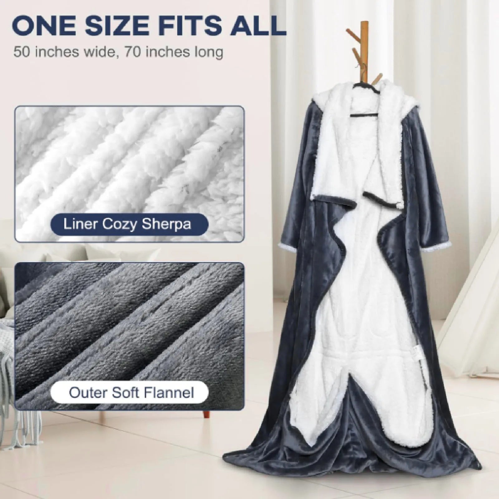 【Hot】50x70inch Electric Wearable Blanket with Sleeves Hood and Foot Pocket Flannel 10 Heating Levels  with 3 Time Settings