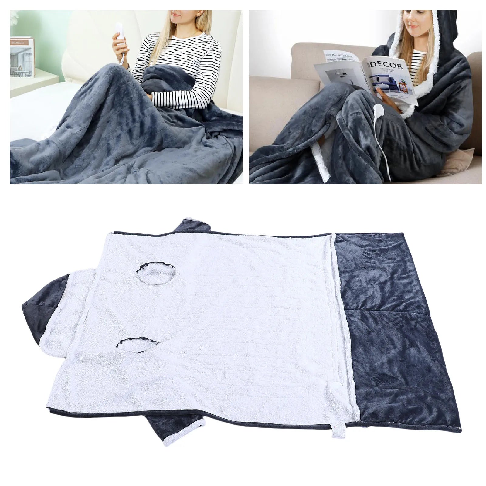 【Hot】50x70inch Electric Wearable Blanket with Sleeves Hood and Foot Pocket Flannel 10 Heating Levels  with 3 Time Settings